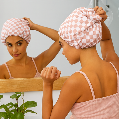 Kitscn Luxury Double Layered Adjustable Waterproof Long Shower Cap
