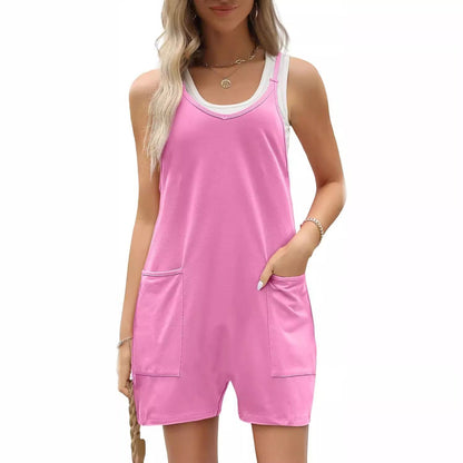 Women's Casual Sleeveless Loose Short Jumpsuit with Thin Straps