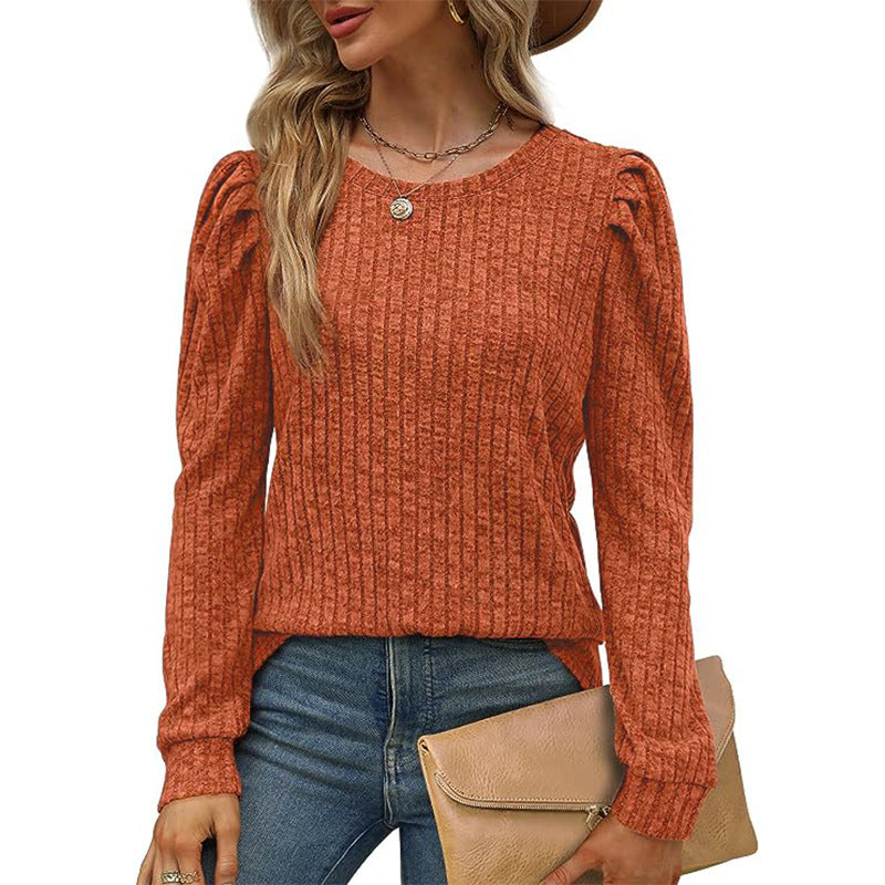 Women's Puff Sleeve Long Sleeve Crew Neck Knit Top