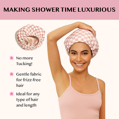 Kitscn Luxury Double Layered Adjustable Waterproof Long Shower Cap